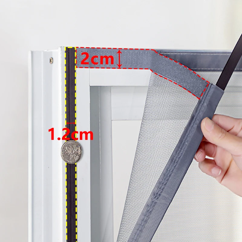 Grey New Magnetic Screen Window Mosquito Net Fiberglass Mesh Insect-proof and Fly-proof curtain Removable Washable Transparent