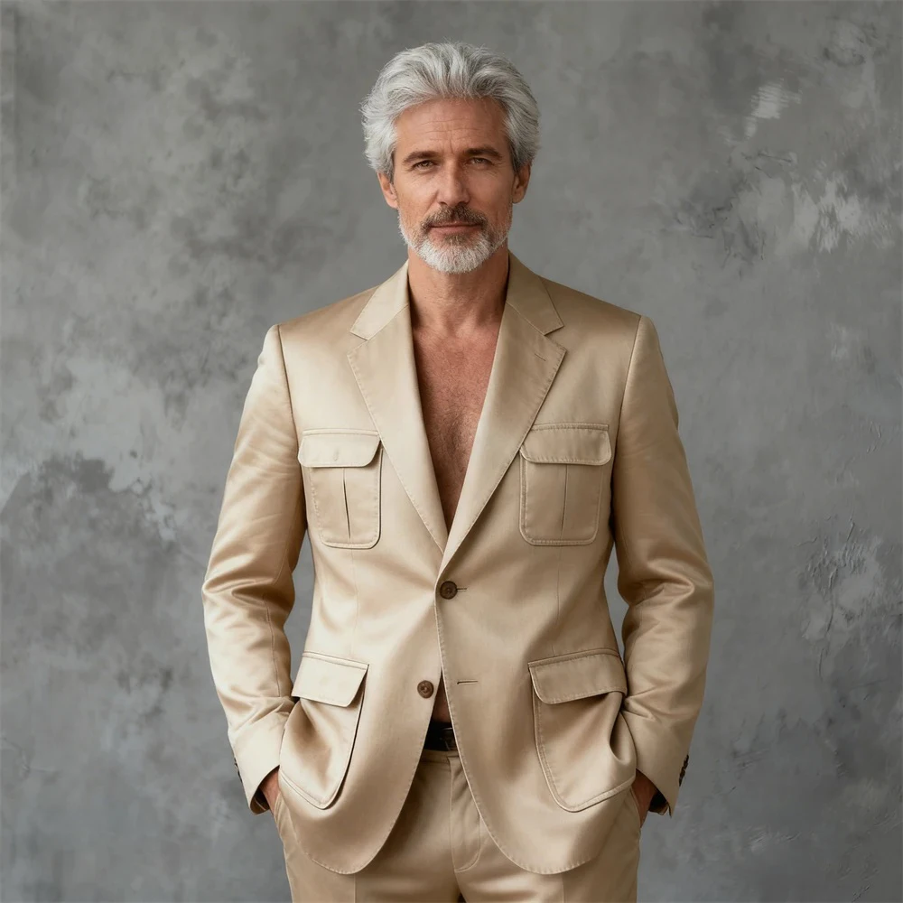 

Modern Man Suit Set Tailored Size Plus with Pockets 2-Piece Suit Jacket Pant for Men Big Man Suits Business Party Tuxedo