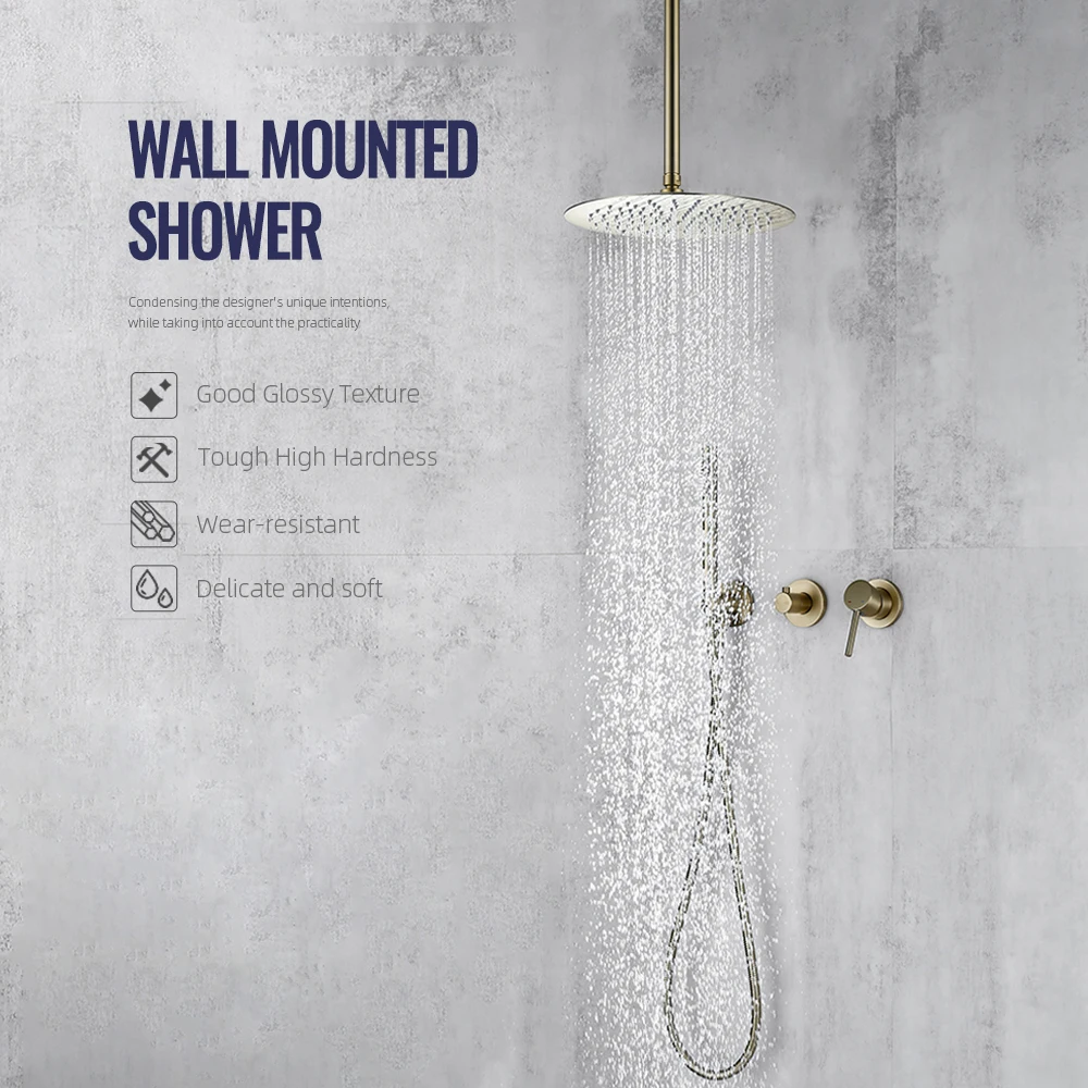 Brushed Gold Shower System Set Bathroom Faucet Ceiling 8