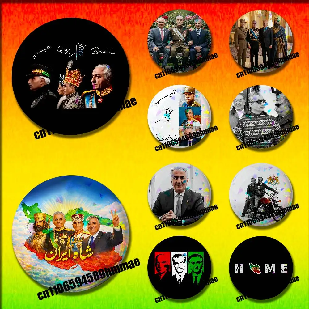 

For King Mohammad Reza Shah Pahlavi Iran Map Emblem Round Pins Insignia Badge Cover Ornament 75mm Cosplay Brooch Button