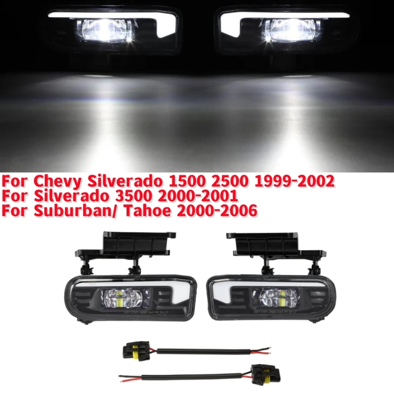 2Pcs Car LED Front Fog Lamp with DRL For Chevy Silverado 1500 2500/Silverado 3500/Suburban/ Tahoe 1999-2006