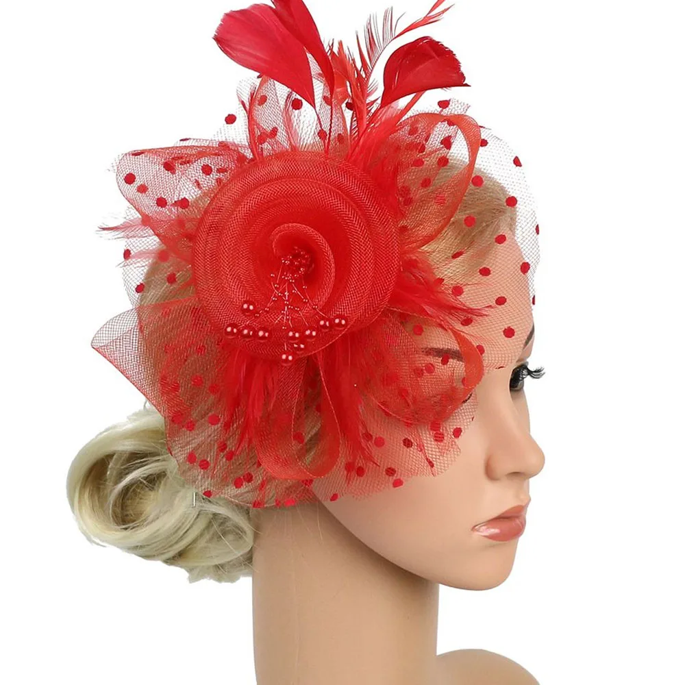 Fascinators Hat Women Flower Mesh Ribbons Feathers Fedoras Hat Headband Clip Cocktail Tea Party Headwewar Girls Hair Accessories