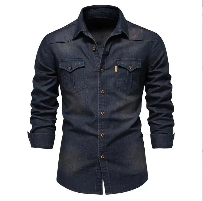 

2022 New Spring Denim Shirts Men Long Sleeve Cotton Cowboy Mans Shirts Fashion Solid Color Slim Fit Jeans Shirt for Men