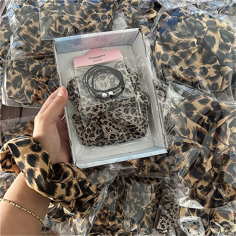 Women Vintage Leopard Print Hair Band High Elastic Large Hair Ties Rope Ponytail Headwear Creative Fashion Girl Hair Accessoires