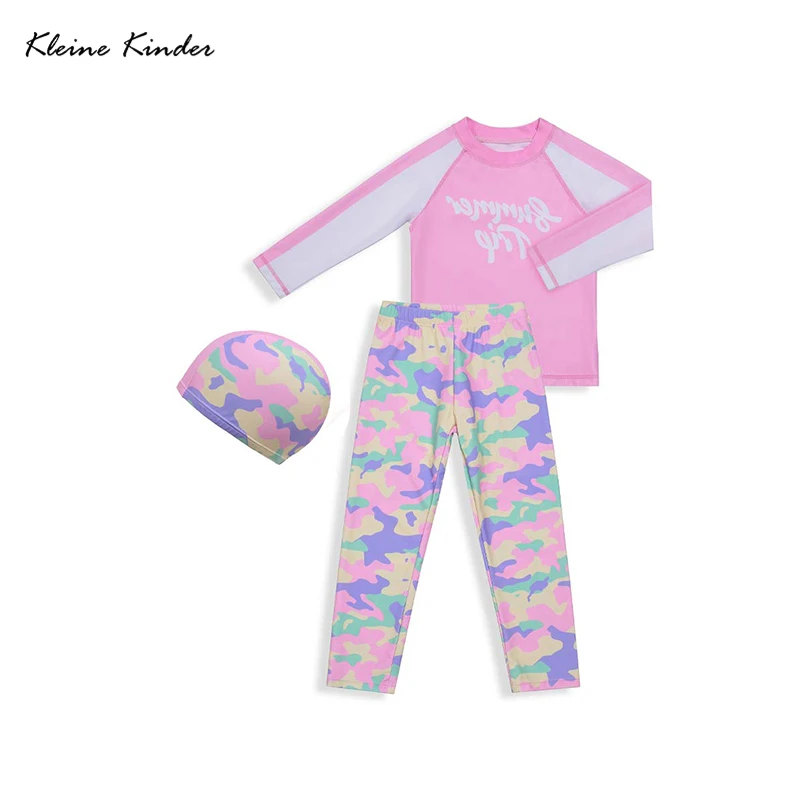 

Рашгард с длинными рукавами и штаны для девочек и малышей, купальник, комплект из трех предметов, детский купальный костюм, UPF50, пляжная одежда для плавания