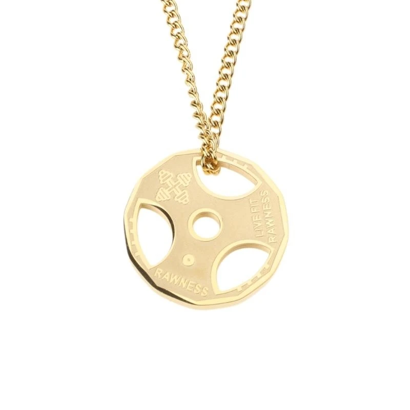 

652F Stainless Steel Fitness Dumbbell Pendant Necklace Weight Plate Barbell Chain Pendant Workout Necklace for Men Jewelry