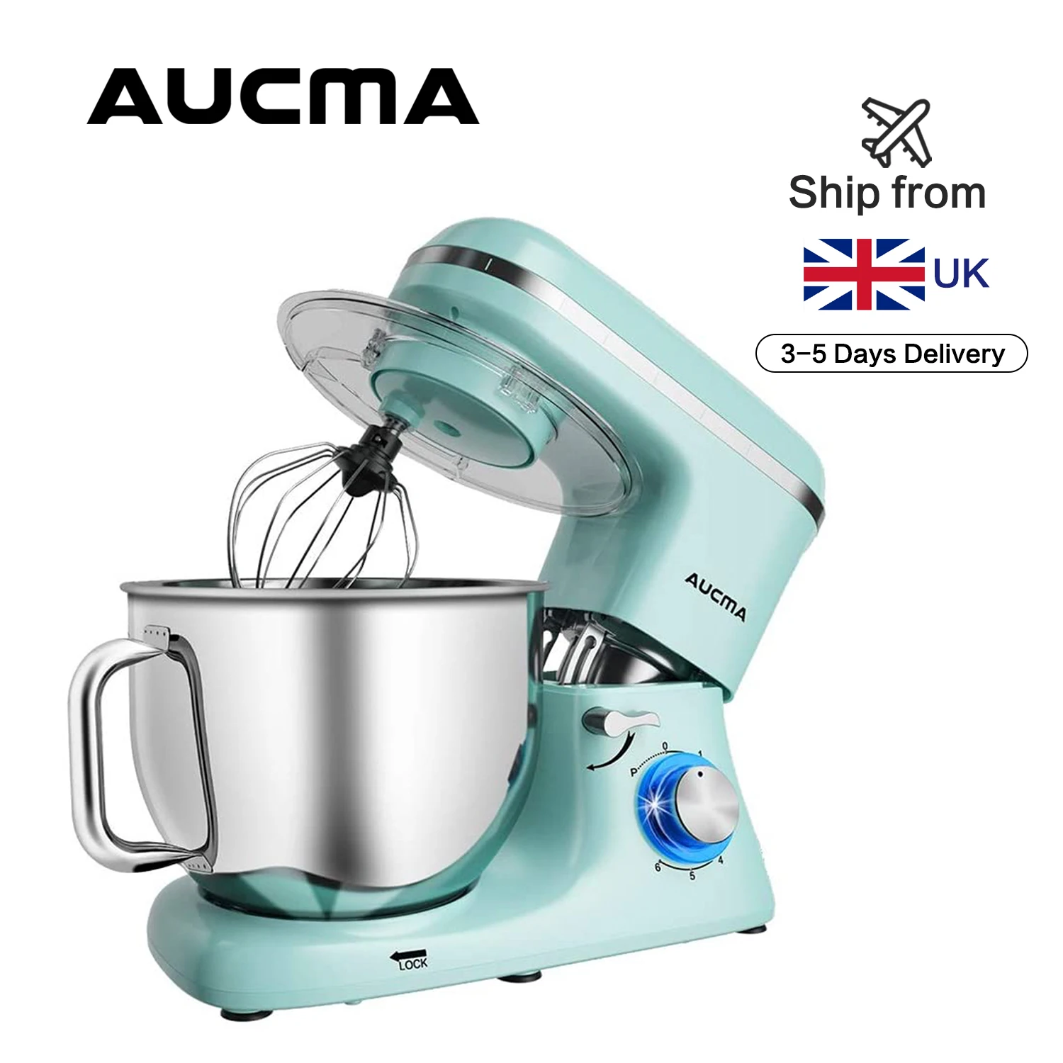 Aucma Stand Mixer 7L Tilt-Head 6 Speed Electric Kitchen Mixer with Dough Hook Wire Whip & Beater 1400W