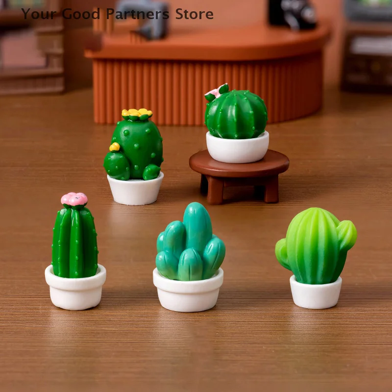 Mini Cactus Figurines Ornaments Cactus Bonsai Decor Micro Landscape Decor Plant Bonsai Potted Succulent Statue Desktop Ornaments