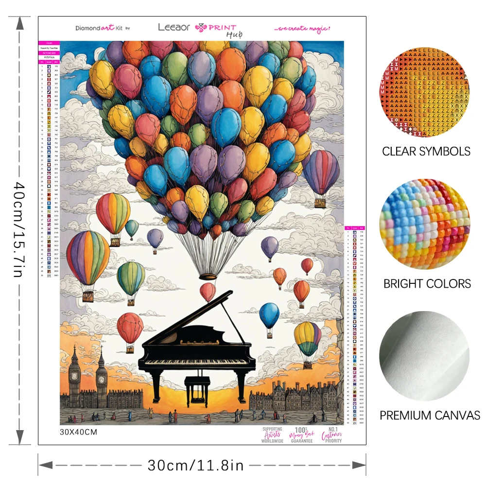 5D Diamond Painting Colorful Hot Air Balloon Sky Landscape Circular Diamonds Embroidery Piano Mosaic Inlaid Home Art Decoration