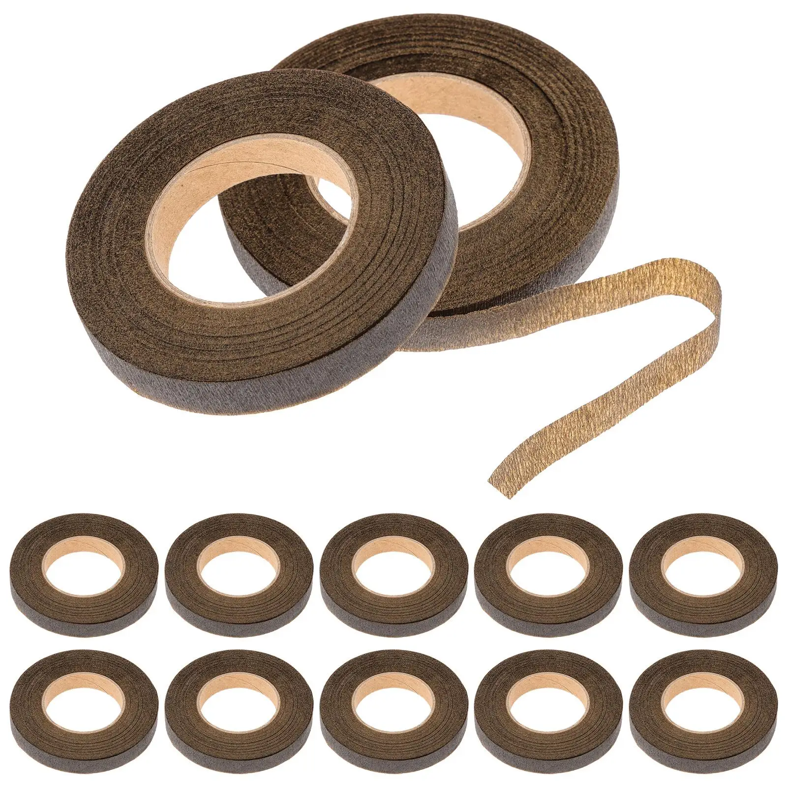 12pcs Dark Brown Paper Tape for Floral Stem Wrapping DIY Arrangement Craft Project Flexible Easy Use Bouquet Packaging Tools