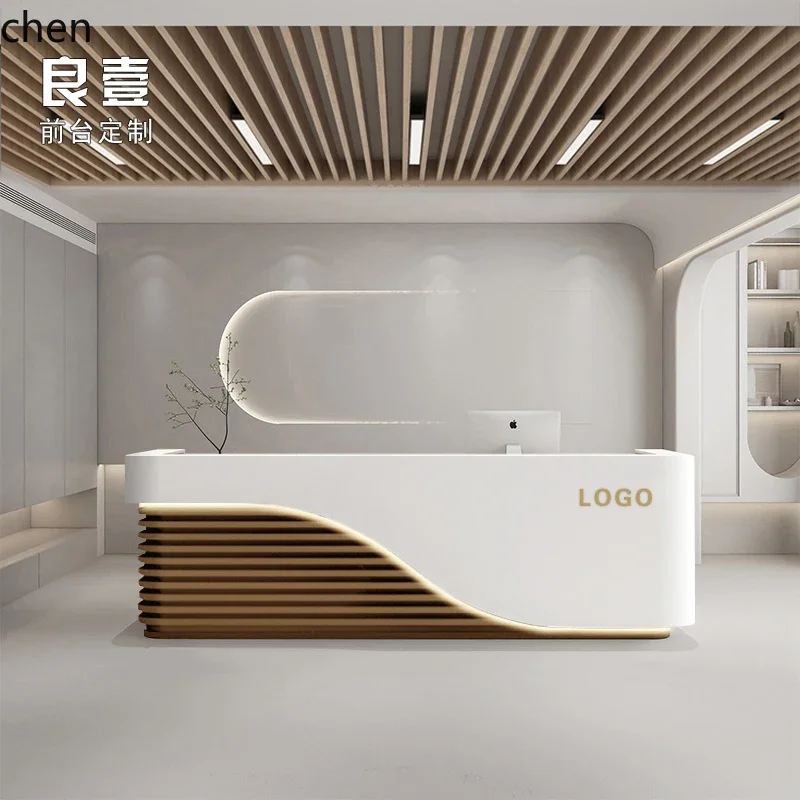 New Chinese Style Company Front Desk Health Club Cashier Counter Grid Hotel Training Institution Reception Desk
