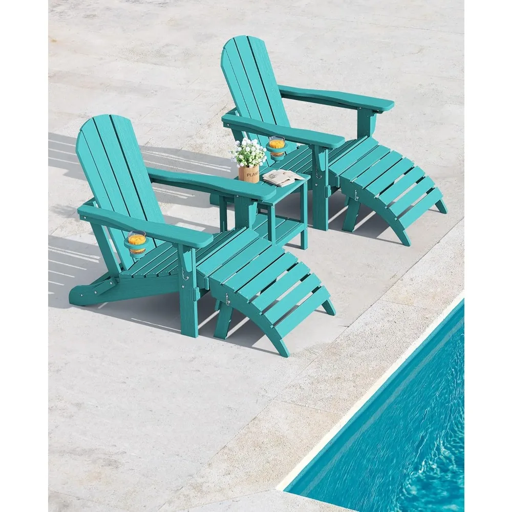 

5-Piece Chair and Ottoman and Table Set, HDPE Weather Resistant Adjustable Backrest Chair with Ottoman and Side Table