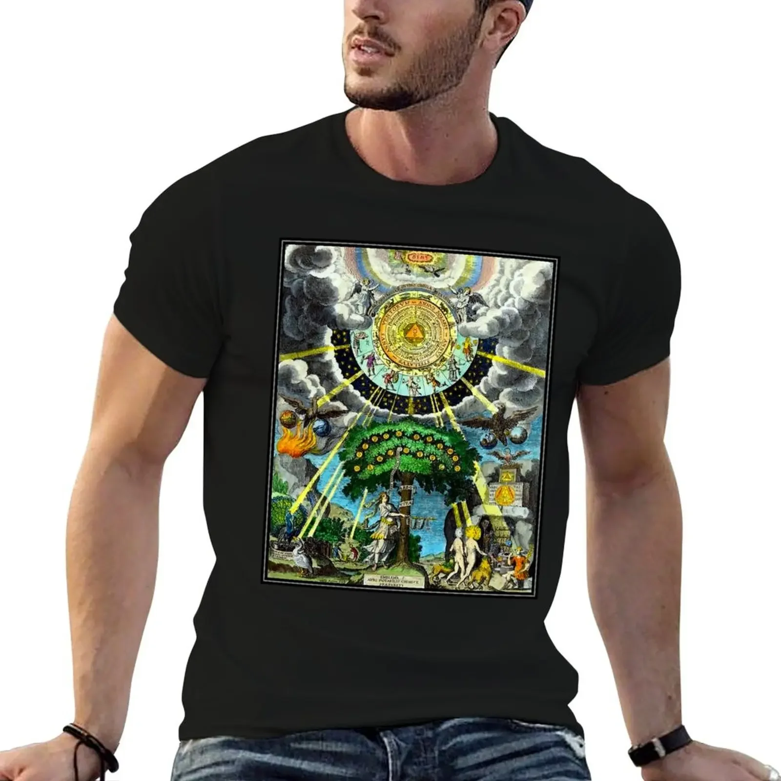 ALCHEMICAL HERMETRIC and MYSTICAL EMBLEMS PRINT T-Shirt customs design your own blacks plus sizes T-shirt men