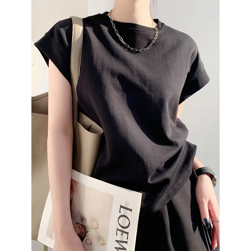 Summer Pure Cotton Short Sleeve T-Shirt Women's Loose Slimming Hong Kong Style Retro Chic Spicy Girl Top Korean Style Straigh...