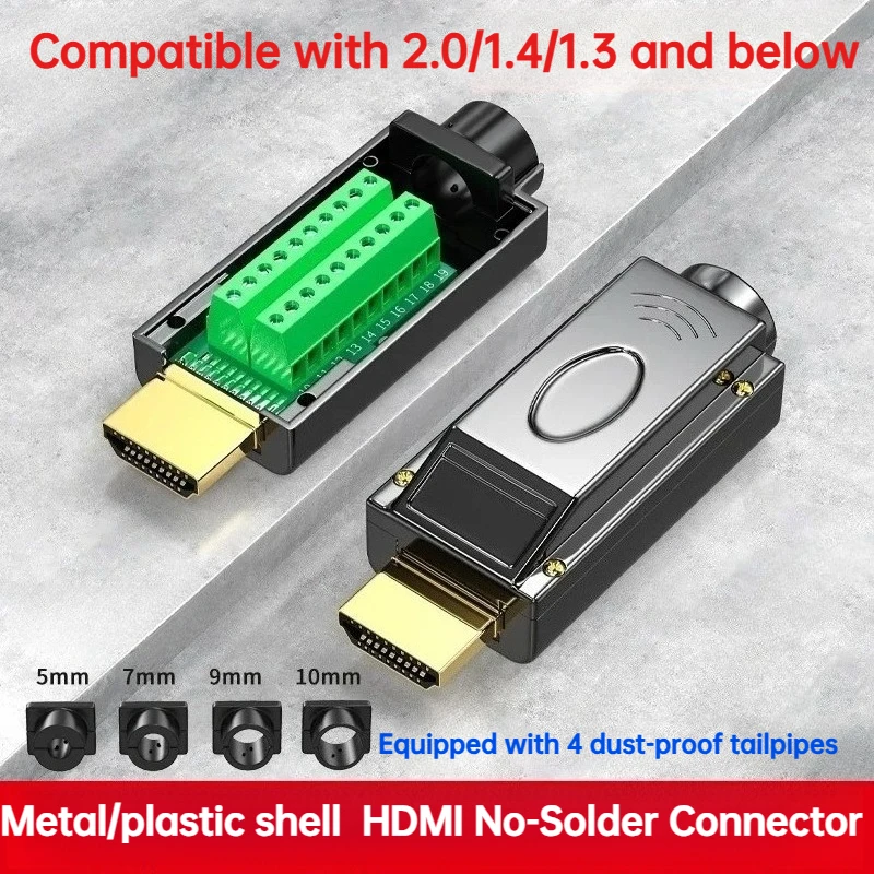 HDMI Connector Solderless 2.0 High-definition Wire Plug HDMI Welding Circuit Board DIY Male Terminal 4K HD Line Repair Adapter