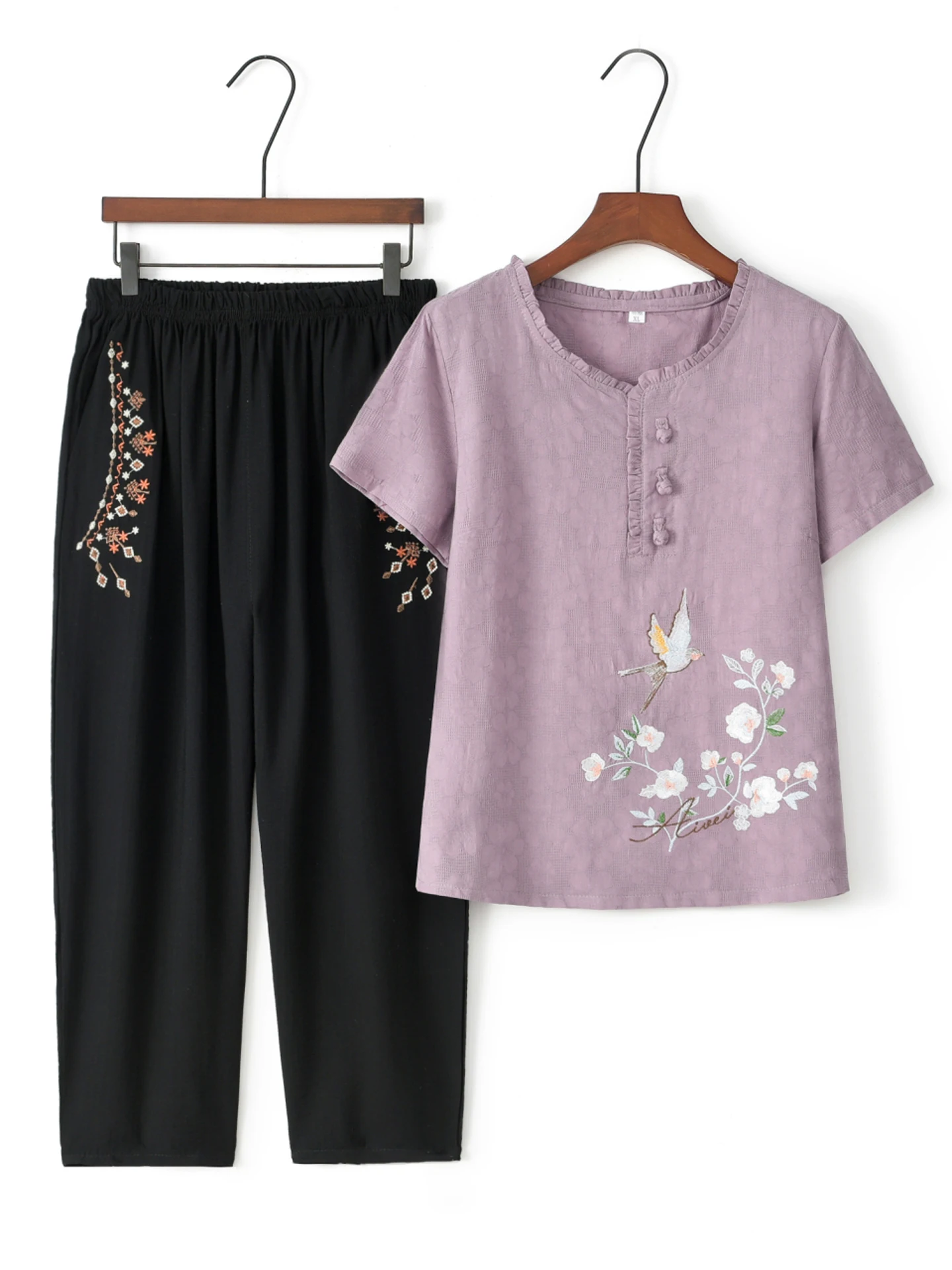 Summer Cotton Linen Suit Set for ly Women ort Sve Top And Pants Two Piece Set Comfortable Breathable Ethnic Sle