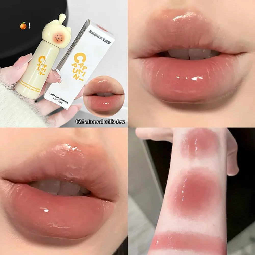 New Moisturizing Cat Lip Gloss Smooth Long Lasting Lip Glaze 4 Shades Highly Pigmented Mirror Lip Glaze Daily Use