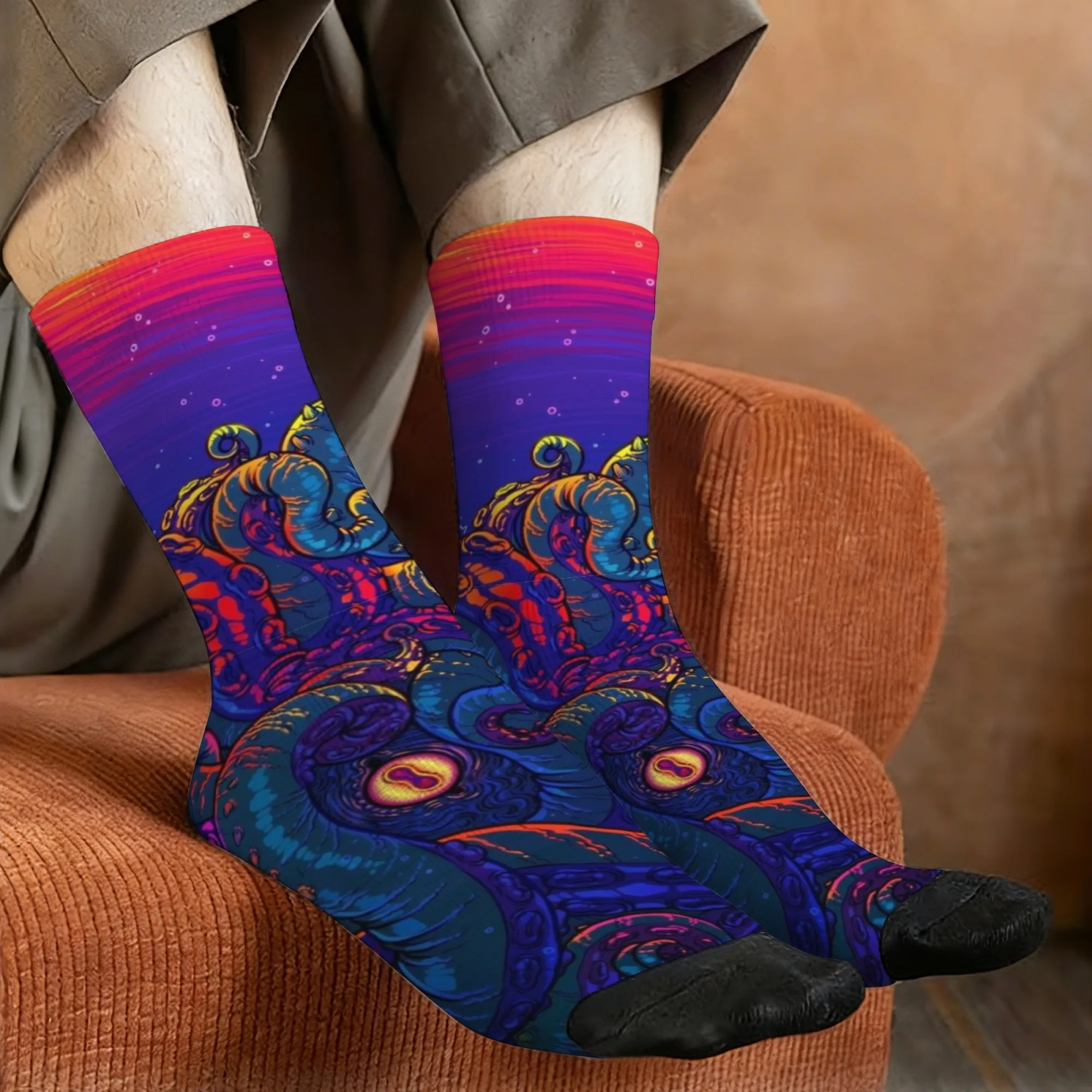 

Новые мужские носки в стиле Харадзюку с ретро-принтом в стиле психоделического ктулху, удобные, дышащие, нескользящие, подарок для безумной вечеринки