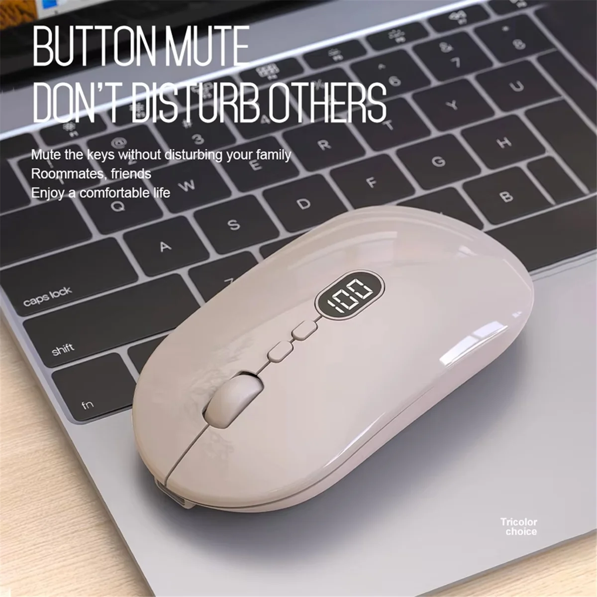 DQ2G Wireless Computer Mouse with Battery Level Visible Rechargeable 2.4G Portable USB Mouse Silent Click for PC Laptop B