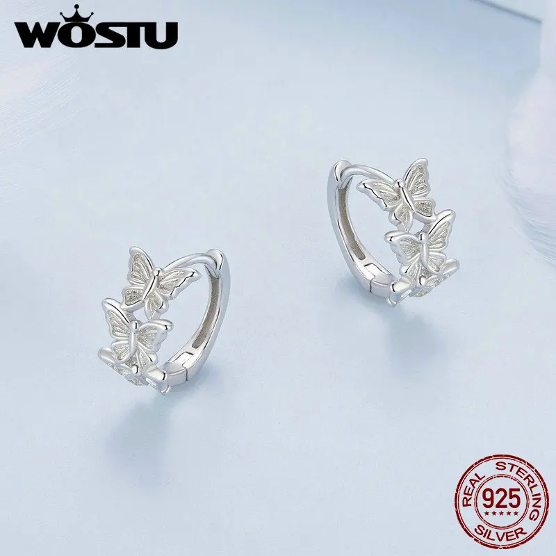 WOSTU-pendientes de plata de ley 925 para mujer, aros de mariposa, conjunto de la serie Animal, accesorios de moda, regalo, joyería fina de 9mm