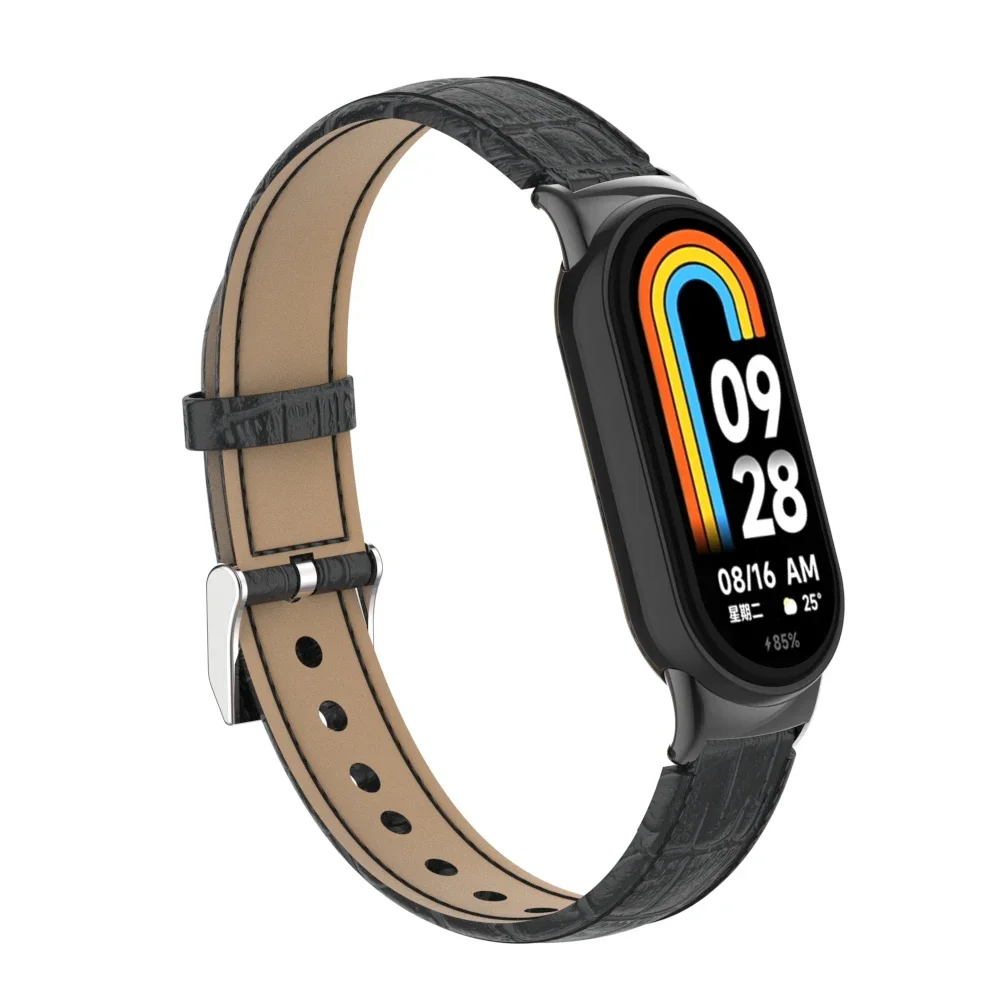 Leather Strap for Xiaomi Band 8, Metal Connector, Smart Sports, Personality, Replace the MI Band 8