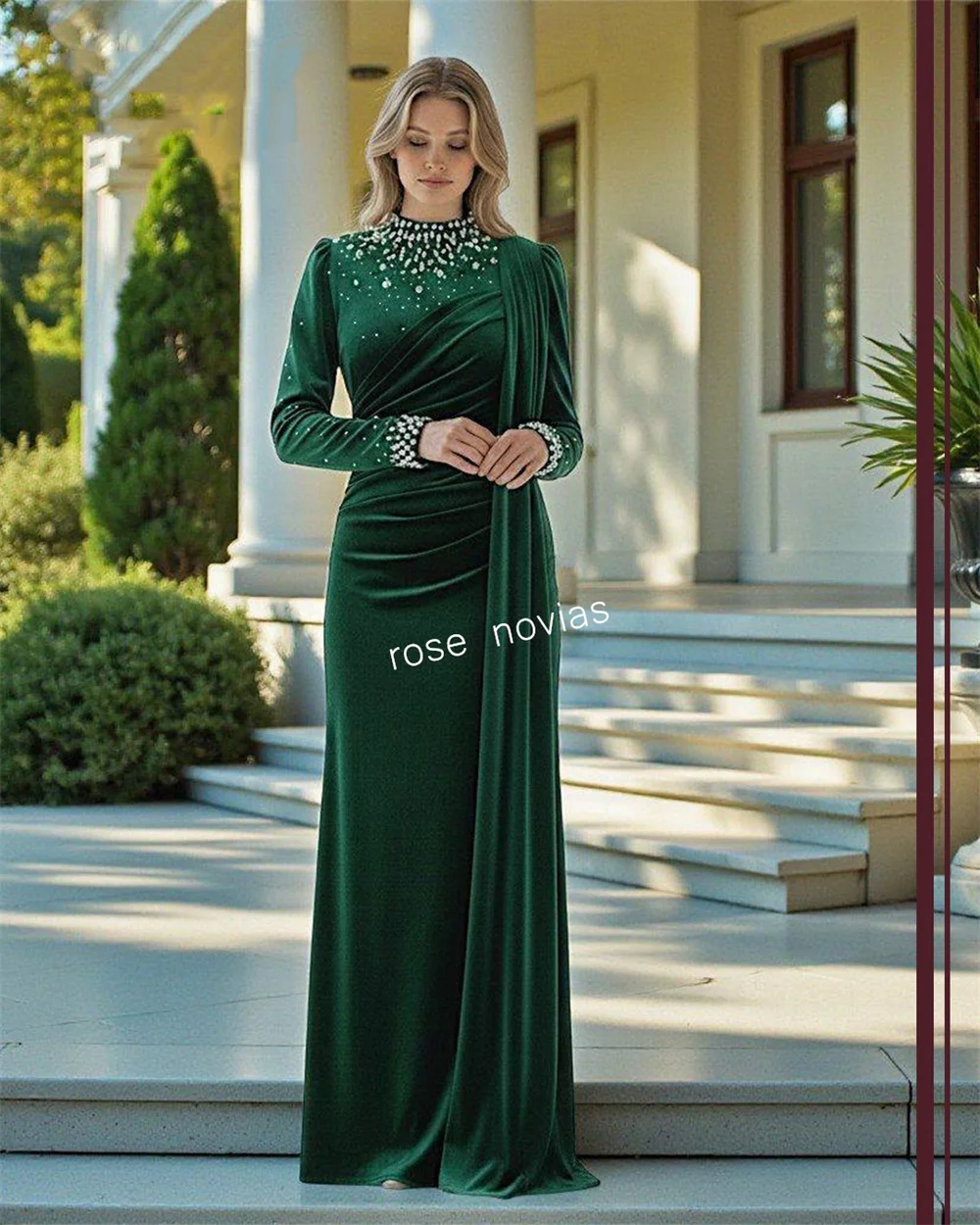 Customized Classic Women Luxury Evening Dress Sparkle High Collar Long Dresses Bespoke Occasion Elegant Party Wedding Guest Gown