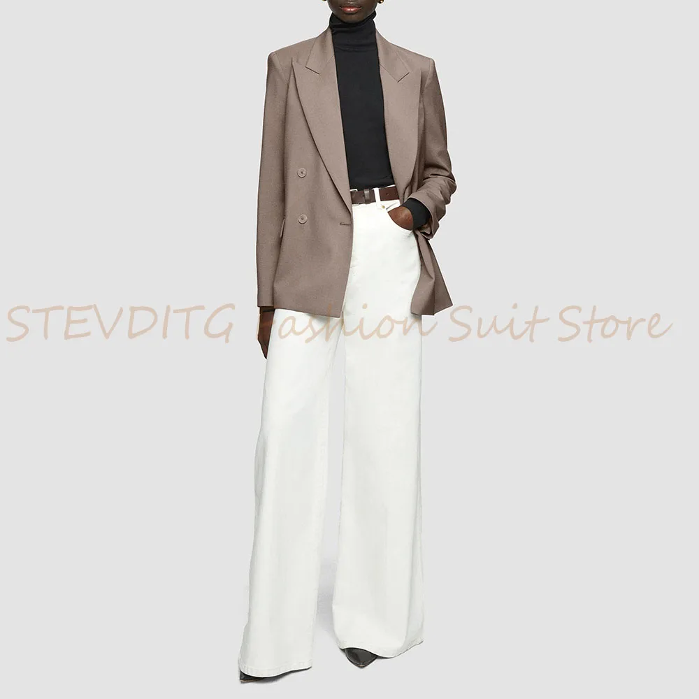 

High Quality Women's Suit Blazer Double Breasted Peak Lapel Short Loose Coat Banquet Office Daily Life 1 Piece Female Clothing