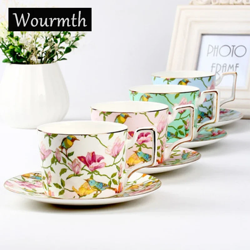 Wourmth 270m lSinple Fashion Ceramic Coffee Cup set European Large Capacity Elegant Red Cup Quality Bone China Cup TeaCup Disc