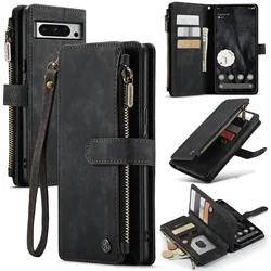for Google Pixel 9 Pro XL Pixel 9 Case,Wallet Case Durable PU Leather Magnetic Flip Strap Wristlet Zipper Card Holder Phone Case