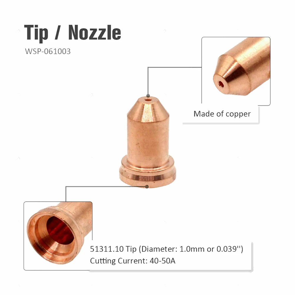 For Industrial Metal Cutting Nozzle Orifice Diameter 1.0mm PT80 Plasma Kit Plasma Cutting Parts Copper Construction For PT80