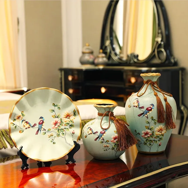 3Pcs/Home Ceramic Vase Desktop Decoration European Living Room Wine Cabinet TV Cabinet Decoration Decoration Decoration
