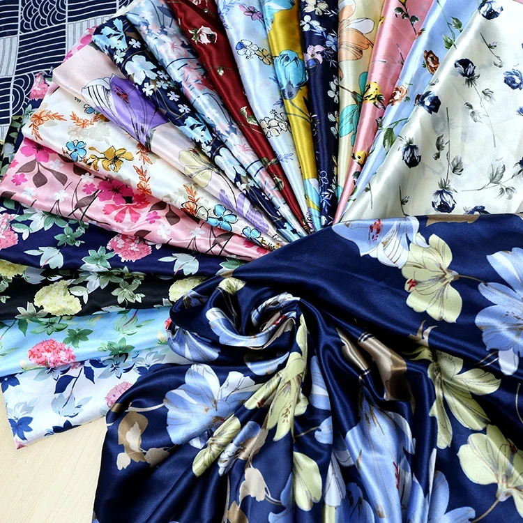Imitation Silk Satin Fabric Printed Flowers Pattern Charmeuse Cloth for Sewing Clothing Background Tablecloth DIY 150*100cm