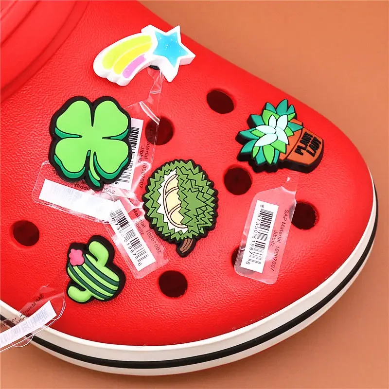 Single Sale Original Shoe Decoration Cute Cactus Clover Meteor Durian PVC Shoe Charms Accessories for Clog Buckle Clip Kids Gift