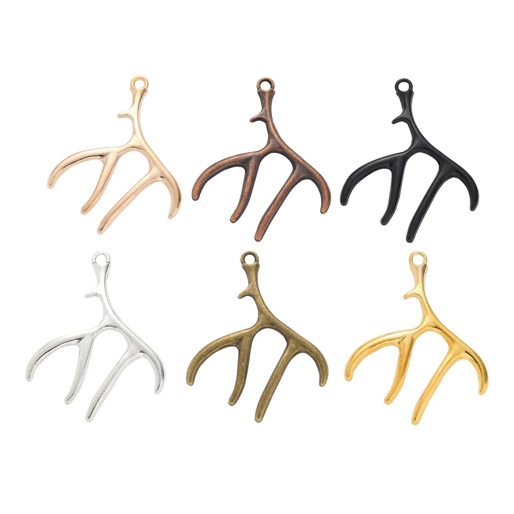 5PCS DIY Retro Zinc Alloy Jewelry Accessories Six Color Optional Antlers Pendant LJ519