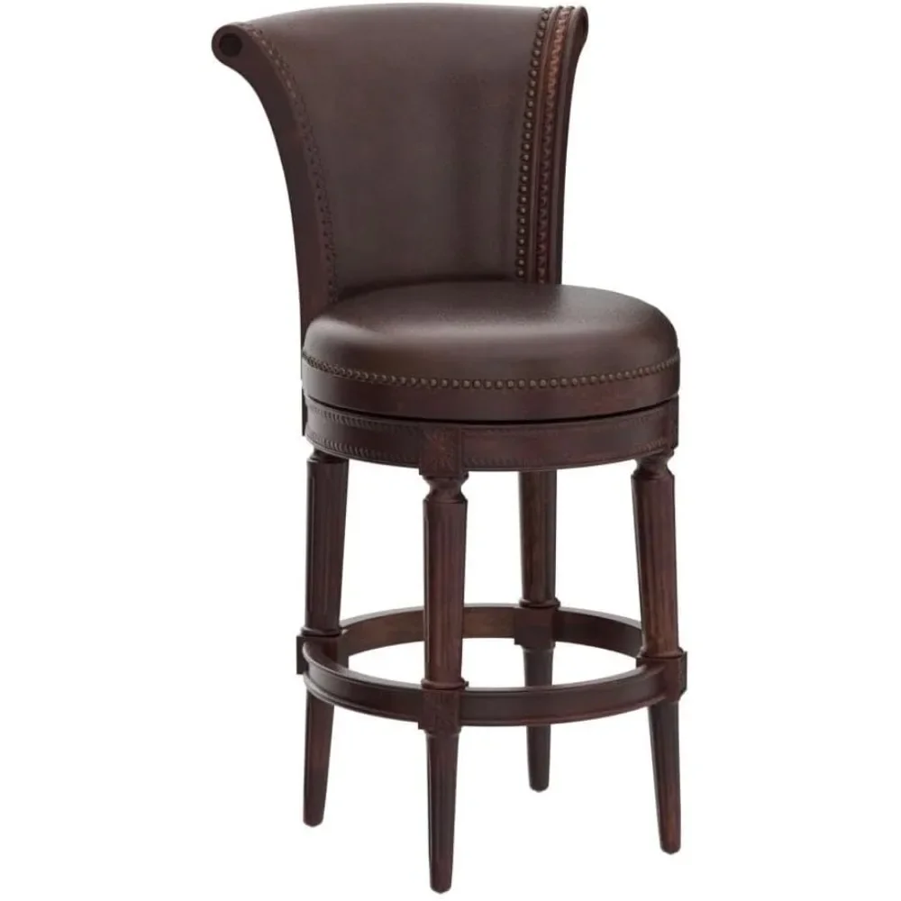 

Tall Bar Height Upholstered Barstool with Back, Dark Walnut Finish with Vintage Brown Vegan Leather Cushion Seat, Set of 4