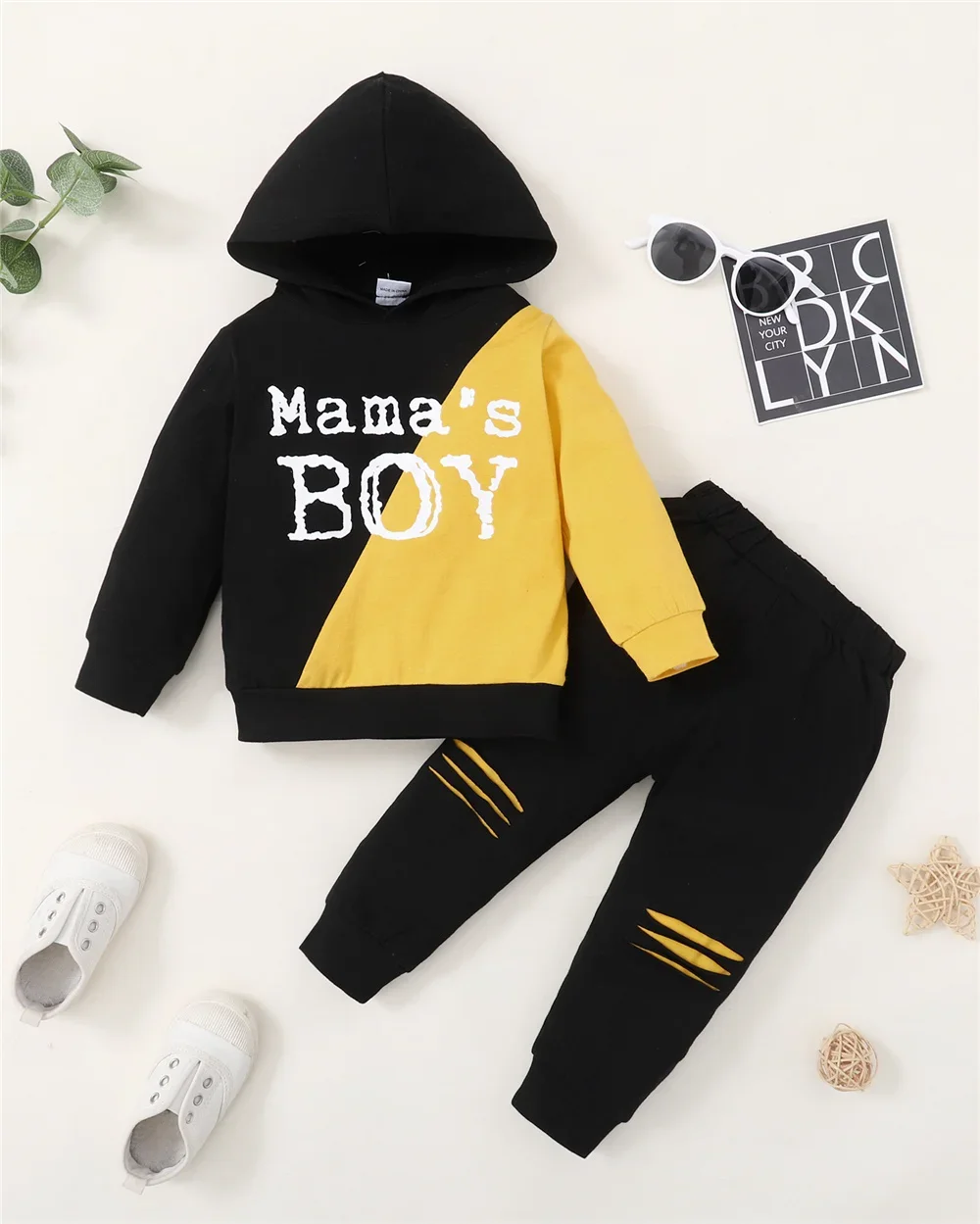 1-6 Years Kids Boy Clothes Set Mama'BOY Hooded Long Sleeve Top+Pant 2pcs Outfit Autumn Child School Fashion Sport Costume