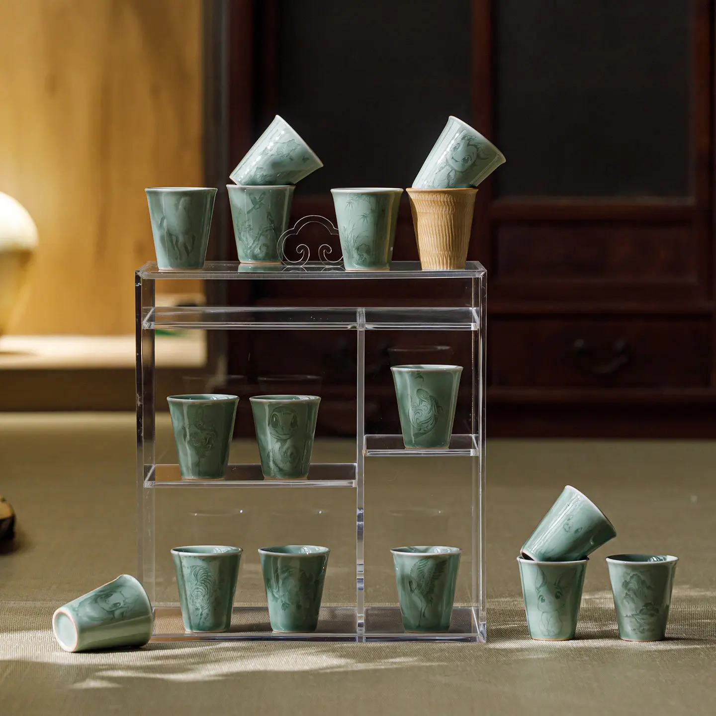 Taza de té de celadón de horno Yue, tazas de cerámica hechas a mano con motivos de animales, tazas de té Pu-erh, cerámica japonesa y china, para ceremonia Jianzhan, hermosa obra de artesanía