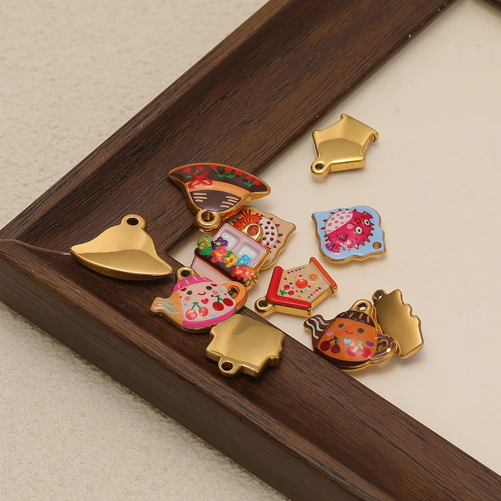 4 Stück Edelstahl-Emaille Niedliche Anhänger Kirsch-Anhänger DIY Kinder-Schmuck Halsketten-Zubehör Kindergeschenke Ohrring-Herstellung – Detail 5