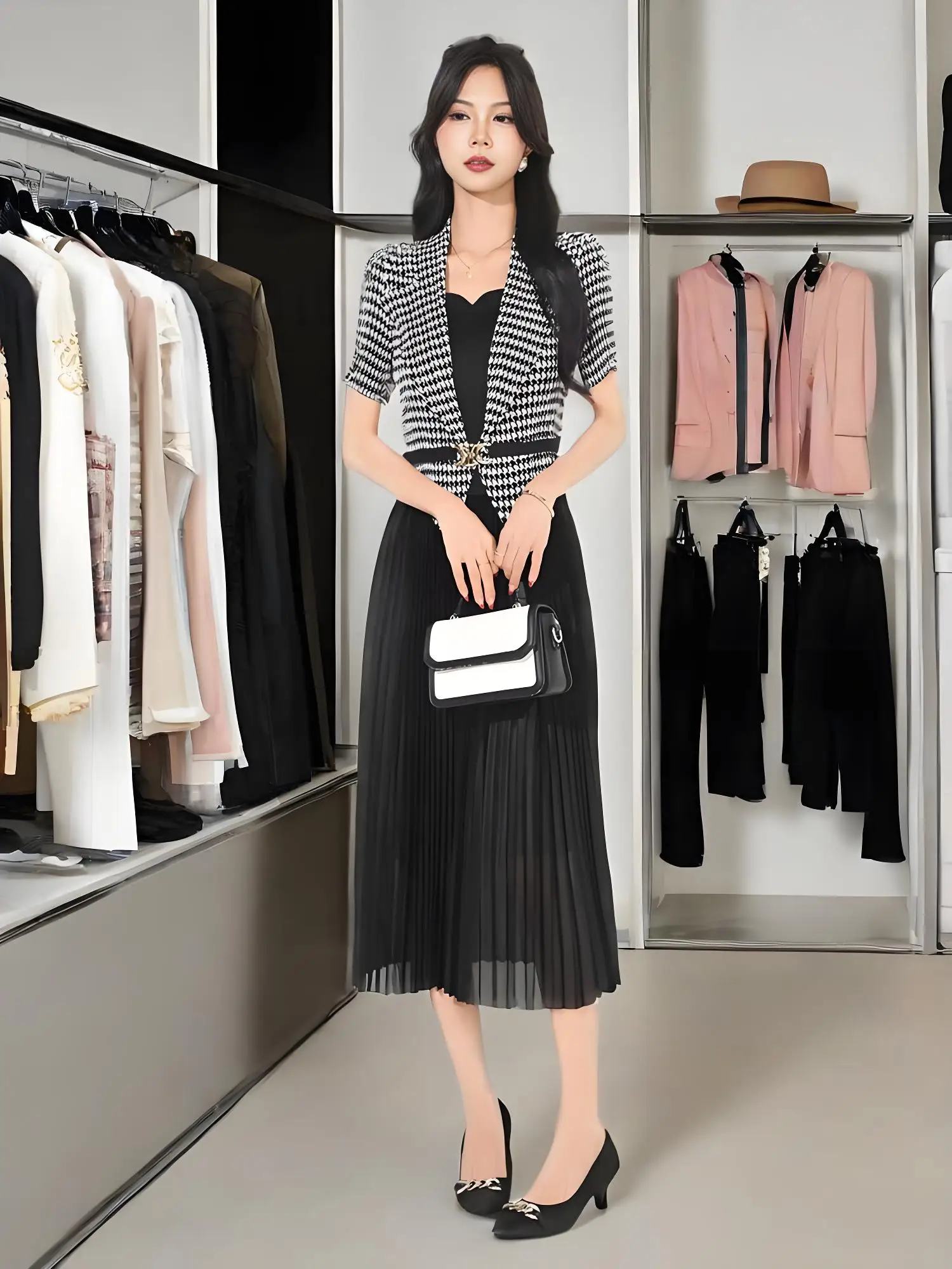 

Miyake 2025 Summer New Dress Pleated Fashion Pleated Comfort Striped Suit Collar Pleated Dress Pleat Waist Skinny Magic Dress
