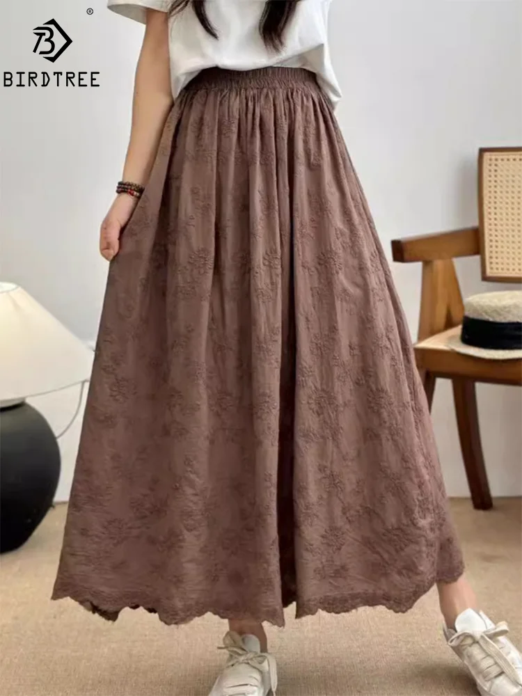 New Summer Cotton A-Line Skirts Women Elastic Waist Embroidery Skirt Mori Girl Retro Sweet Cake Skirts 2024 Autumn B46240QM