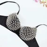 Sexy Rivets Punk Lingerie Underwear,Fashion Metallic Flash Rivet Bra with Wire Free for Women,Nightclub Party Bar Hot Bras - Image 3