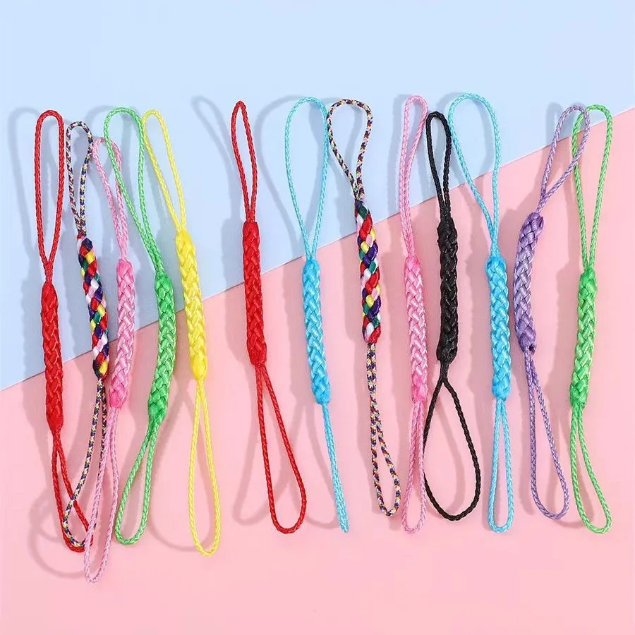 Porte-clés en corde de téléphone à Double extrémité, 10 pièces, lanière tricotée à la main, pendentif tressé, breloques, cordon de téléphone, accessoires