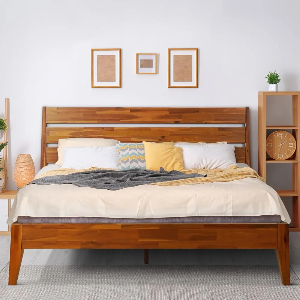 Emery Bed Frame with Headboard Solid Wood Platform Bed, Queen Size Bed Frame,