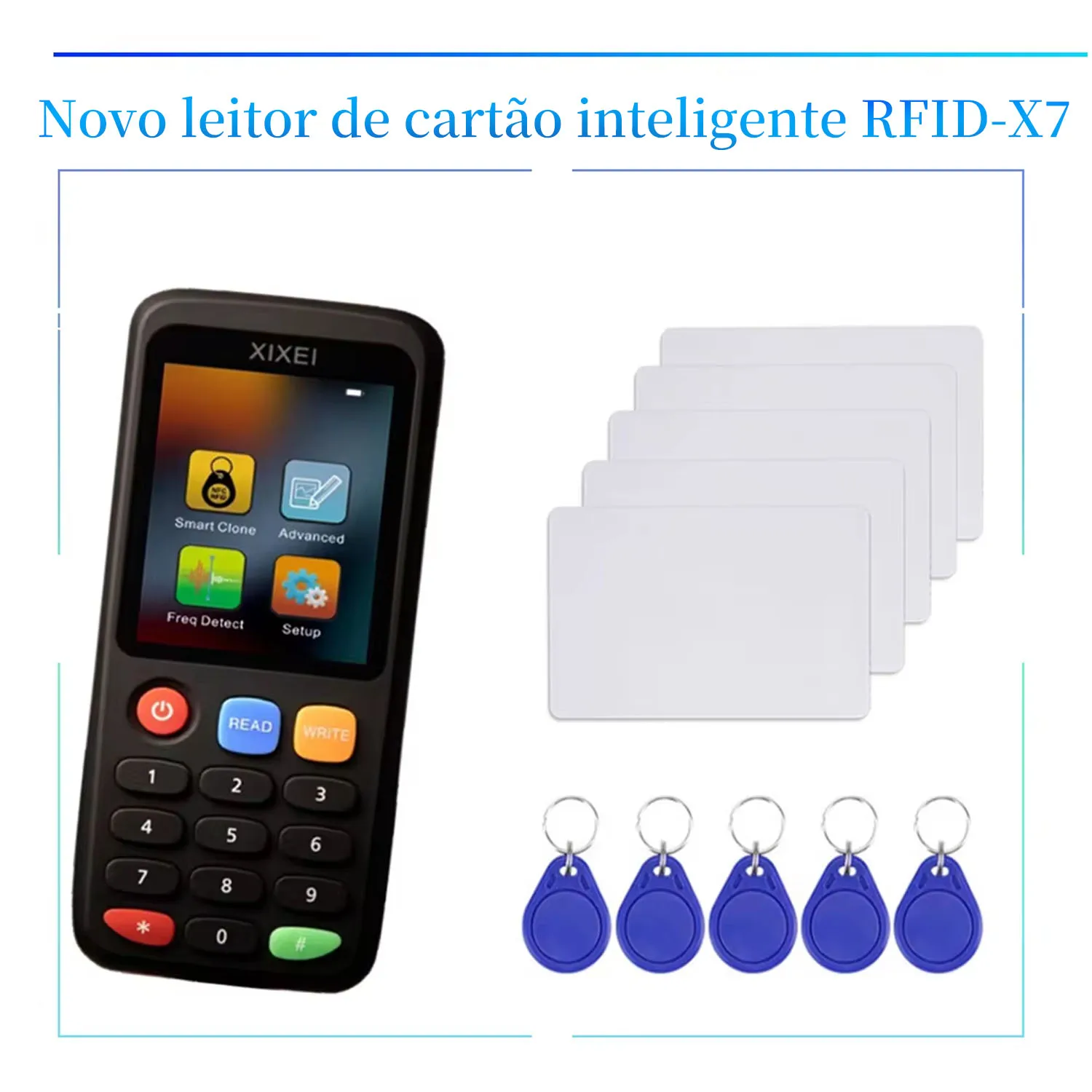 スマートカードリーダーrfiduidバッジnfcトークン読み取りおよび書き込みハンドヘルドカラースクリーンx7ラベルt55771356mhz-125khz新規
