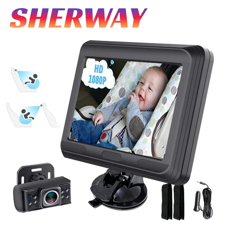 Car Baby Camera HD 1080P Rear Car Baby Monitor Adjustable Viewing Angle Backseat Car Camera 4.3'' Infrared Night Vision Monitor