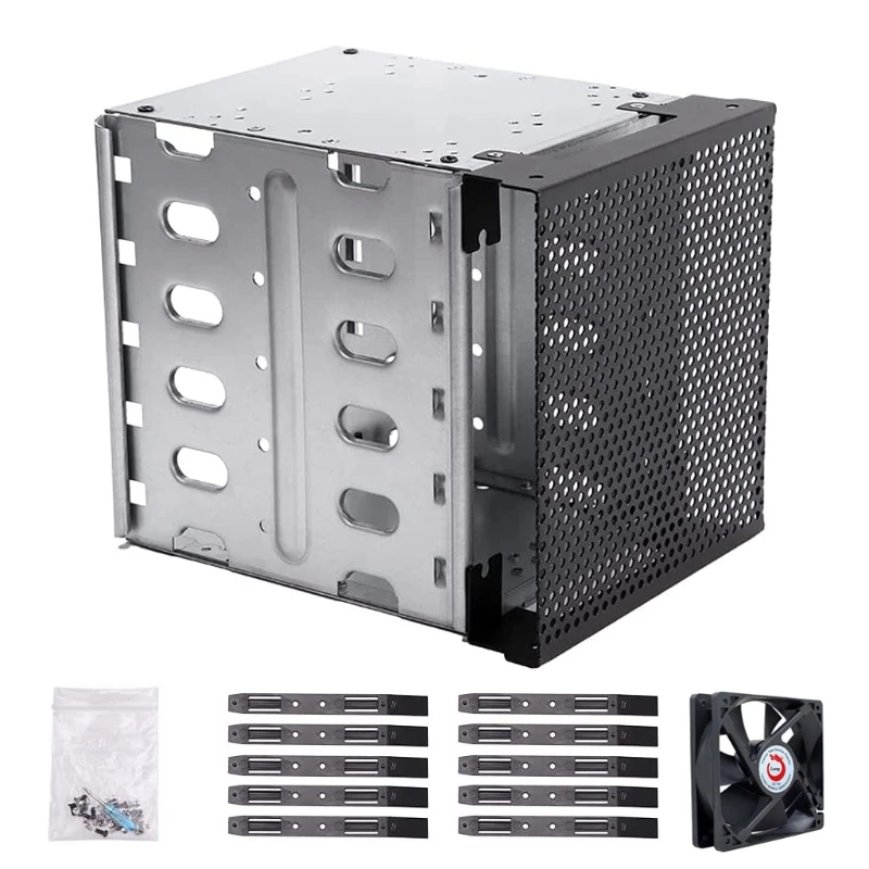 

Stainless Steel Hard Cage, 5.25" to 5x 3.5" Rack for Computer HDD Hard Driver Tray Rack with Fan Space