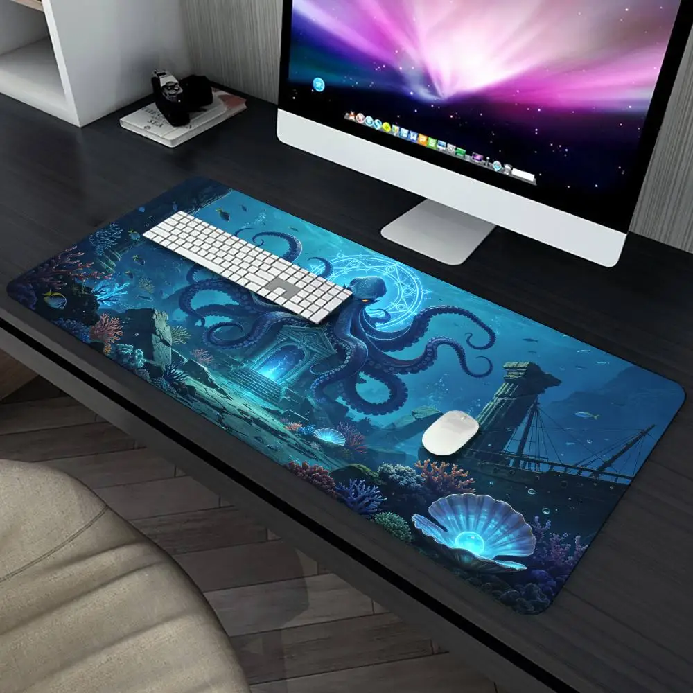 XXL Kraken Giant Octopus Underwater Ruins Play mat with Stitched Edge Non-Slip Rubber Desk Pad for Card Gaming Office mouse pad