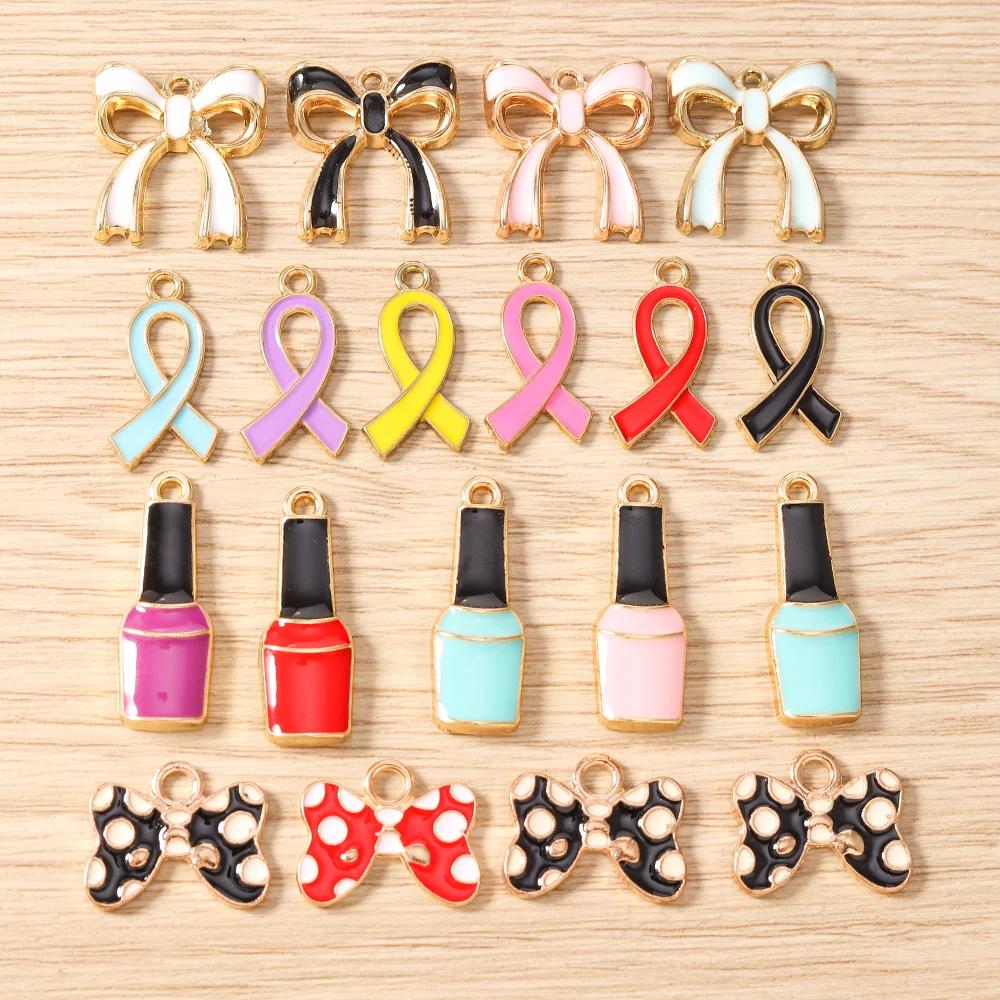 Tusember 10 Stück gemischte bunte Emaille-Band-Schleifen-Anhänger für Ohrringe, Armbänder, Halsketten, DIY-Schmuckherstellung, handgefertigtes Kunsthandwerk – Detail 2