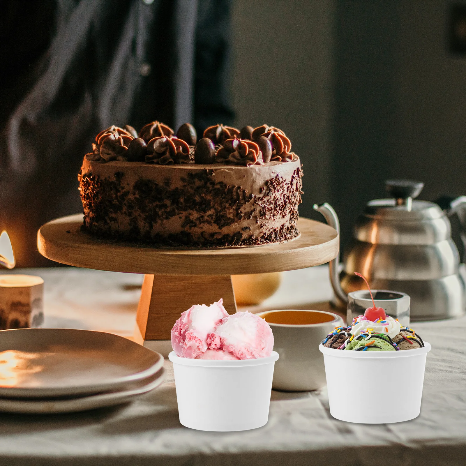 

25Sets 8 Oz Ice Cream Cups Paper with Lids Heavy Duty Kraft Material for Snacks Side Dishes French Fries Fried Chicken Salad