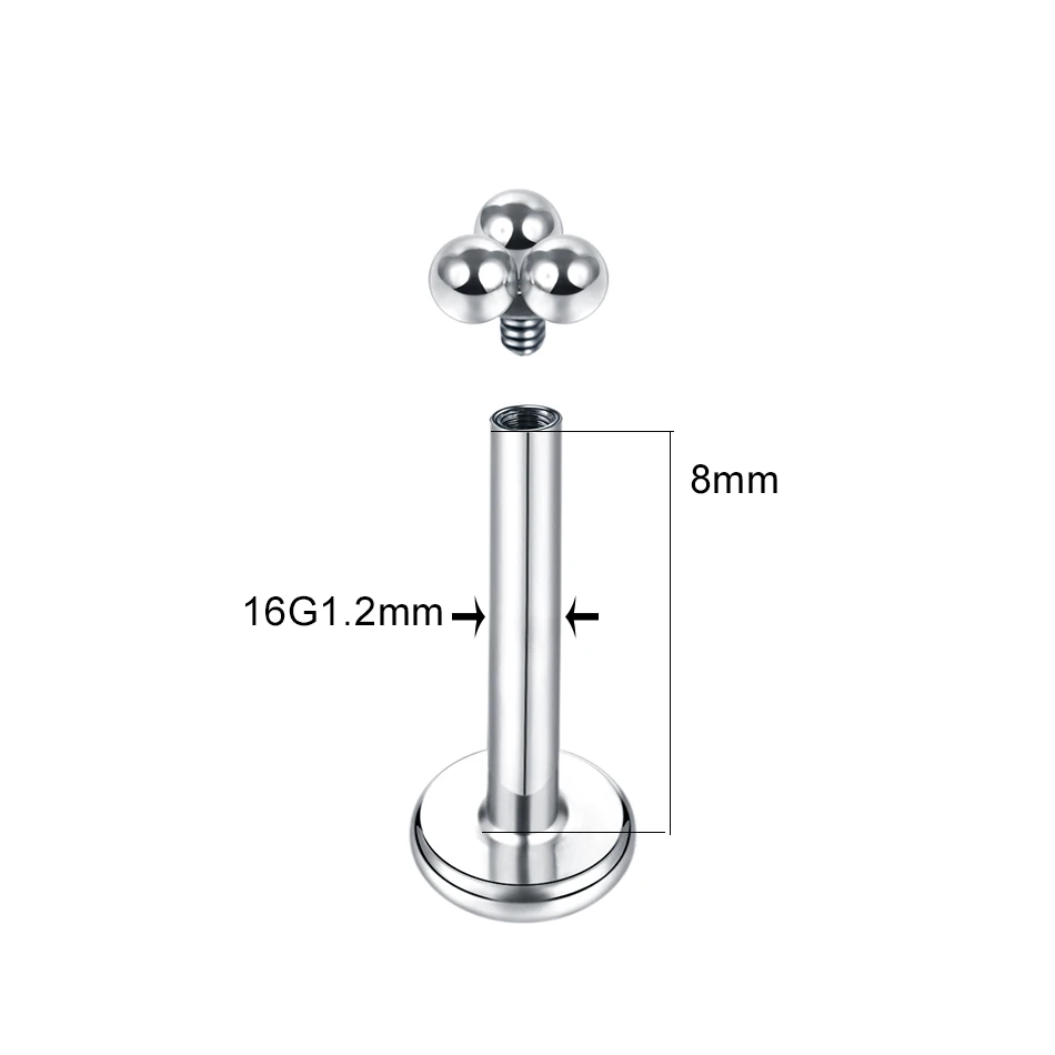 Titanium Labret Stud Lip Ring Piercings Gold Color 3 Balls Ear Studs Conch Cartilage Tragus Helix Lobe Piercings Nariz Jewelry